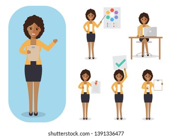 Set of working people on white background. Businesswoman in flat design people characters.