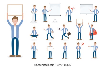 Set of working people on white background. Businessman at work in flat design people characters.