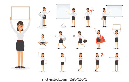 Set of working people on white background. Businesswoman at work in flat design people characters.