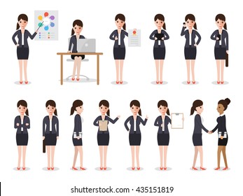 Set of working people on white background. businesswoman with gadgets in flat design people characters.