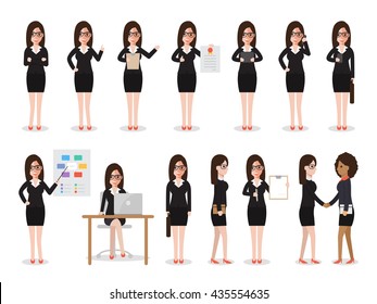 Set of working people on white background. Businesswoman with gadgets in flat design people characters.