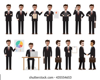 Set of working people on white background. Businessman with gadgets in flat design people characters.