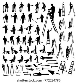 Set of working people silhouettes