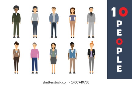 Set of working people standing on white background. Businessman and businesswoman in flat design characters. Business and people concept. Vector illustration.