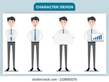 Set of working people standing on white background. Businessman in flat design characters. Business and people concept. Vector illustration.