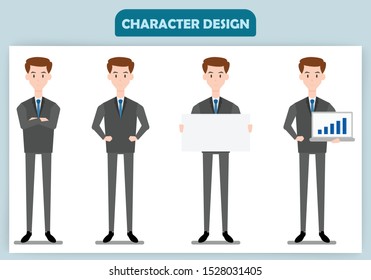 Set of working people standing on white background. Businessman in flat design characters. Business and people concept. Vector illustration.