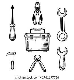 set working tools box  vector illustration hand drawn