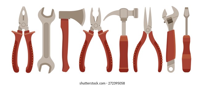 Set of working tools. Eps10 vector illustration. Isolated on white background