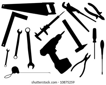 Set of working tools for work and constructions in a vector