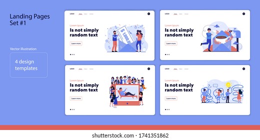 Set of working, winning and standing. Flat vector illustrations of different men and women in crowd. Daily routine and fortune concept for banner, website design or landing web page
