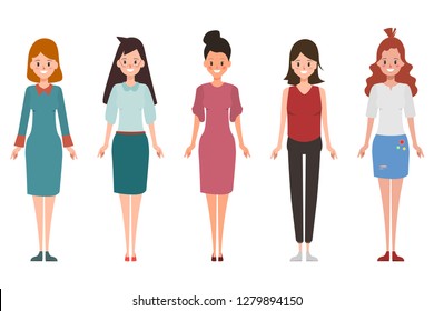 Set of working woman in different pose. People character in occupation.