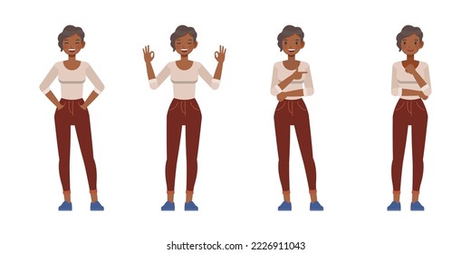 Set of working woman wear cream shirt character vector design. Presentation in various action. Businesswoman working in office planning, thinking and economic analysis on isolated white background.