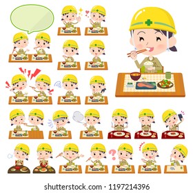 A set of working women about meals.Japanese and Chinese cuisine, Western style dishes and so on.It's vector art so it's easy to edit.