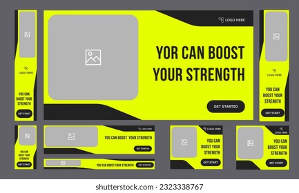 Set of workout fitness body web banner template design, elegant banner template design for social media posts, fully vector eps 10 file format