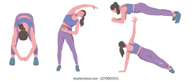 Set of workout women in flat design.