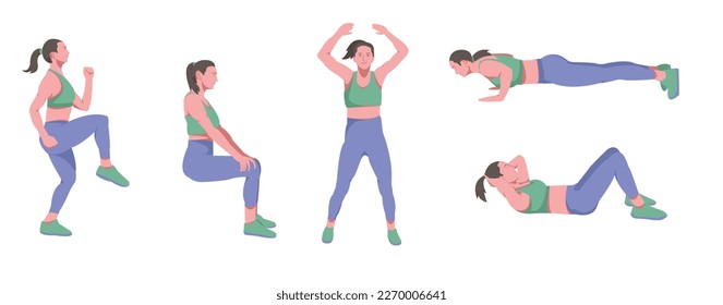 Set of workout women in flat design.