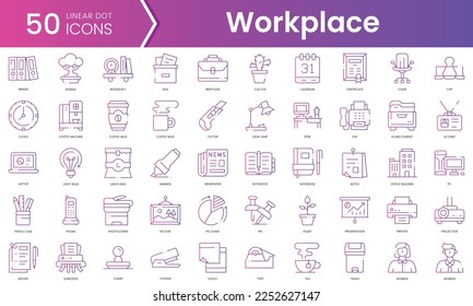 Set of workplace icons. Gradient style icon bundle. Vector Illustration
