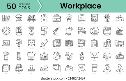 Set of workplace icons. Line art style icons bundle. vector illustration