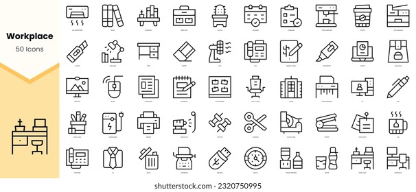 Set of workplace Icons. Simple line art style icons pack. Vector illustration