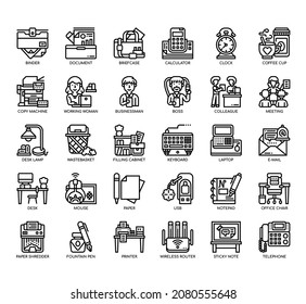Set of workplace thin line icons for any web and app project. 