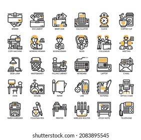 Set of workplace thin line icons for any web and app project. 