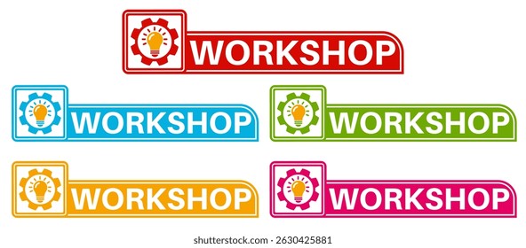 set workshop badge labels icon. marketing sign symbol design sticker template vector illustration	