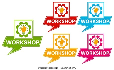 set workshop badge labels icon. Business and entrepreneurship sign symbol design sticker template vector illustration