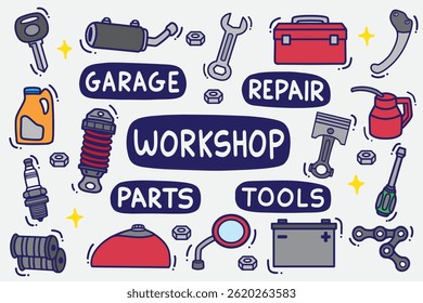 set of workshop doodle with color good for background, wallpaper, element design, icon, etc	