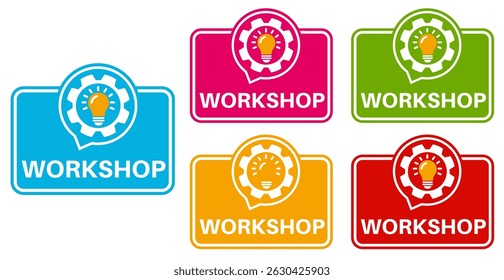 set workshop icon. Event development and seminar symbol sign sticker social media label template design vector illustration