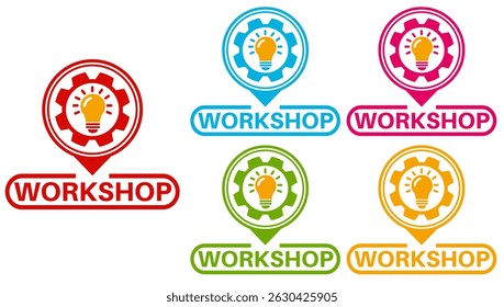 set workshop icon. Event development and seminar symbol sign sticker social media label template design vector illustration