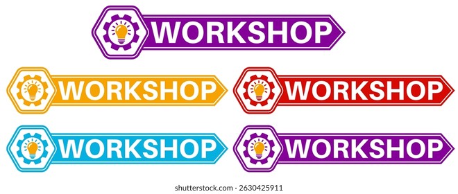 set workshop icon. Event development and seminar symbol sign sticker social media label template design vector illustration