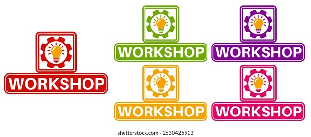 set workshop icon. Event development and seminar symbol sign sticker social media label template design vector illustration