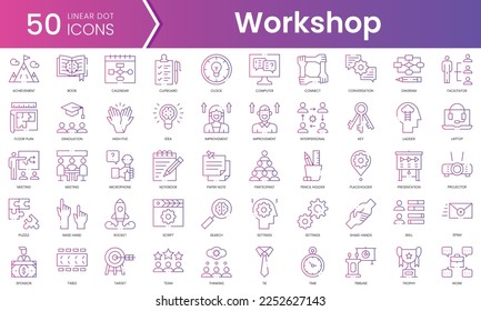 Set of workshop icons. Gradient style icon bundle. Vector Illustration