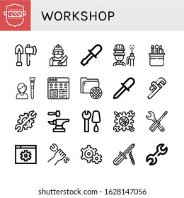 Set of workshop icons. Such as Welding, Tools, Carpenter, Chisel, Welder, Tool, Settings, Screwdriver, Pipe wrench, Setting, Anvil, Wrench , workshop icons
