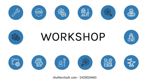 Set of workshop icons such as Wrench, Welding, Setting, Welder, Settings, Tool, Anvil, Carpenter , workshop