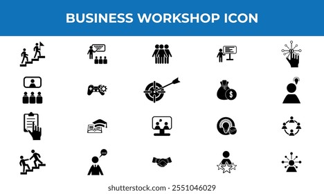 Set of Workshop web icons, training skills seminar icon vector workshop, how to growth up and success business icon
