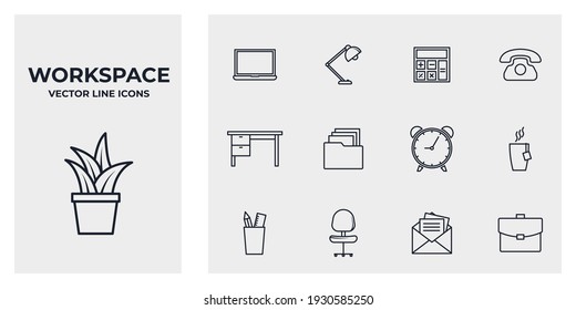 Set of workspace icon. office workspace pack symbol template for graphic and web design collection logo vector illustration