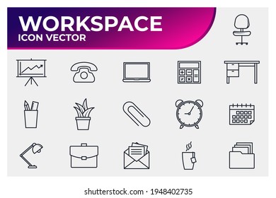 Set of workspace icon. office workspace pack symbol template for graphic and web design collection logo vector illustration