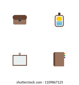 Set of workspace icons flat style symbols with desk, address book, id badge and other icons for your web mobile app logo design.