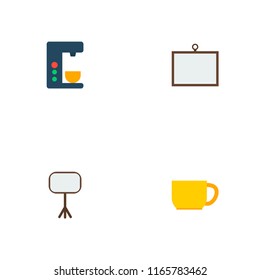 Set of workspace icons flat style symbols with whiteboard, cup, coffee maker and other icons for your web mobile app logo design.