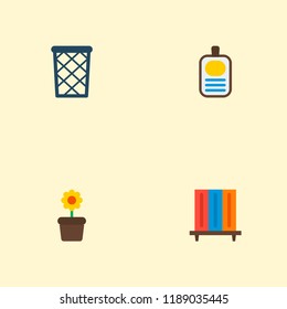 Set of workspace icons flat style symbols with flowerpot, id badge, wastebasket and other icons for your web mobile app logo design.