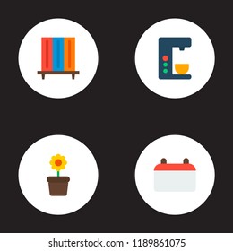 Set of workspace icons flat style symbols with coffee maker, calendar, flowerpot and other icons for your web mobile app logo design.