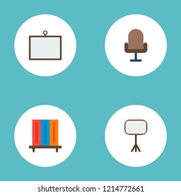 Set of workspace icons flat style symbols with office chair, whiteboard, desk and other icons for your web mobile app logo design.