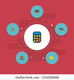 Set of workspace icons flat style symbols with bookshelf, stapler, briefcase and other icons for your web mobile app logo design.