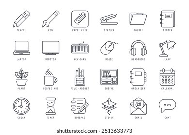 Set of workspace icons vector illustration. icons bundle isolated on white background