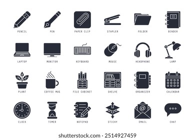 Set of workspace icons vector illustration. icons bundle isolated on white background