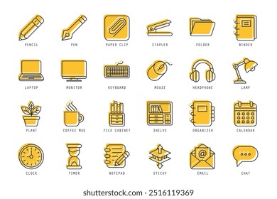 Set of workspace icons vector illustration. icons bundle isolated on white background