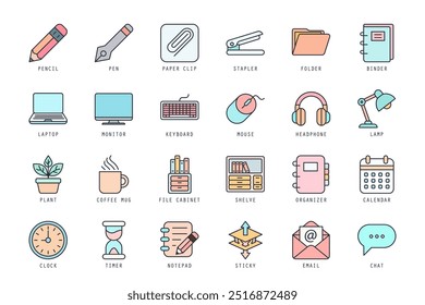 Set of workspace icons vector illustration. icons bundle isolated on white background