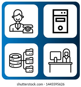 Set of workstation icons such as Reception, Computer tower, Hosting , workstation