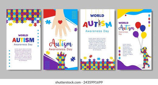 conjunto de afiche del día mundial de la conciencia sobre el autismo para la historia de las redes sociales, banner, fondo. ilustración vectorial